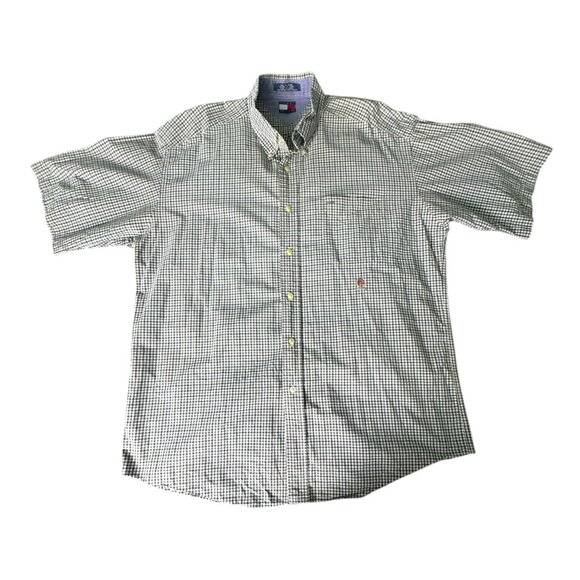 Tommy Hilfiger Plaid Short-Sleeve Button-Down Shirt Blue & Green Classic Mens XL - Picture 2 of 6